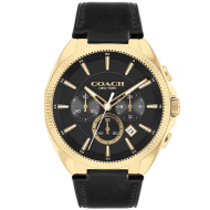 Coach Men's Jackson Gold-Tone Black Leather Strap Chronograph Watch with Black Dial