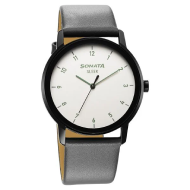 Sonata Sleek Grey Dial Leather Strap - Gents