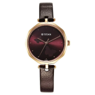 Titan Karishma Quartz Analog Maroon Dial Leather Strap Watch - Ladies