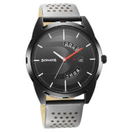 Sonata RPM Black Dial Leather Strap Watch - Gents