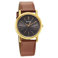 Sonata Classic Quartz Analog Grey Dial Brown Leather Strap Watch - Gents