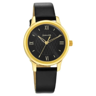 Sonata Classic Gold Black Dial Leather Strap - Ladies