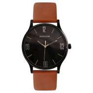 Sonata Quartz Black Dial Leather Strap Watch - Gents