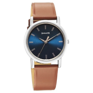 Sonata Classic Quartz Analog Blue Dial Brown Leather Strap Watch - Gents