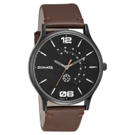 Sonata RPM Quartz Analog with Day and Date Brown Dial Leather Strap Watch - Gents