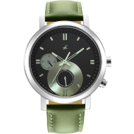 Fastrack Tick Tock Quartz Multifunction Black Dial Leather Strap Watch - Gents