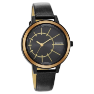 Sonata Pop Black Dial Watch With Leather Strap - Ladies