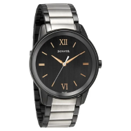 Sonata Quartz Black Dial Metal Strap Watch - Gents