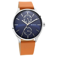 Titan Evoke Blue Dial Analog DayDate Quartz Leather Strap Watch - Gents