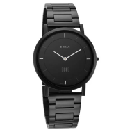 Titan Quartz Analog Black Dial Stainless Steel Strap Watch - Gents