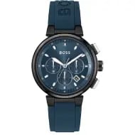 Hugo Boss Men's One Black Ionic-Plated & Blue Silicone Strap Watch