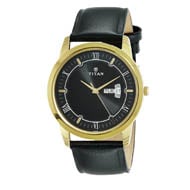 TITAN Black Dial Black Leather Strap Watch - Gents