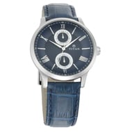 TITAN On Trend Blue Dial Leather Strap Watch - Gents