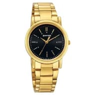 Sonata Classic Quartz Analog Black Dial Golden Stainless Steel Strap Watch for Men