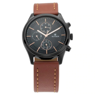 TITAN- Workwear Watch with Black Dial & Brown Leather Strap - Gents