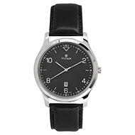 TITAN Workwear Watch with Black Dial & Leather Strap - Gents - 1770SL02