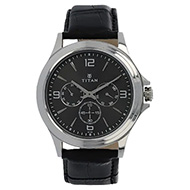 Titan Gents Anthracite Leather Strap Watch (Black Dial)