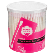 Miniso Pink Cotton Swab With Paper Stem -200 Pcs