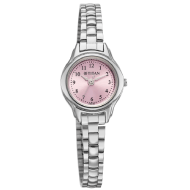 Titan Women's Watch Analog Pink Dial with Silver Stainless Steel Band