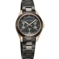 Titan Glamour Quartz Multifunction Grey Dial Grey Stainless Steel Strap Watch For Women