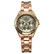Titan Glamour Quartz Multifunction Green Dial Rose Gold Stainless Steel Strap Watch For Women