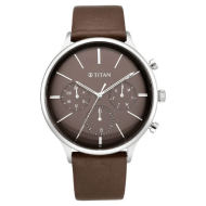 Titan Quartz Multifunction Brown Dial Leather Strap Watch for Men