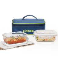 Borosil Blue Glass Lunchbox  Rectangular 370ml