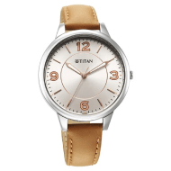 Titan Urban Silver White Dial Analog Leather Strap watch for Women