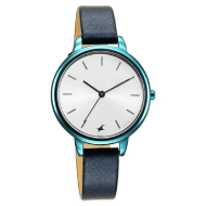 Fastrack Glitch Quartz Analog Silver Dial Leather Strap Watch for Girls