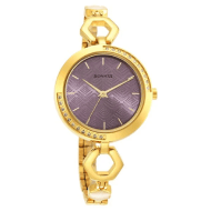 Sonata Utsav Purple Dial Yellow Bi Metal Strap Watch for Women