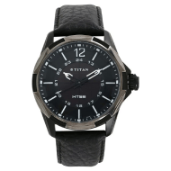 Titan Quartz Analog Solar Black Dial Leather Strap Watch for Men
