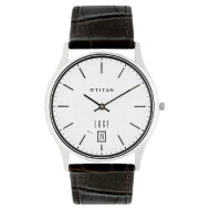 Titan Quartz Analog with Date White Dial Leather Strap Watch for Men