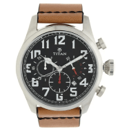 Titan Chronograph Black Dial Quartz Leather Strap watch for Men