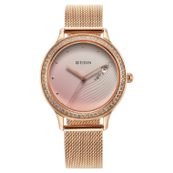 Titan Purple Glam It Up Pink Dial Analog with Date Stainless Steel Strap Watch for Women