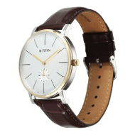 Titan Elegance Analog with Small Second and White Dial Brown Leather Strap Watch for Men