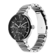 Titan Ceramic Fusion Quartz Multifunction Black Dial Silver Dual-Toned Stainless Steel Bracelet Watch for Men