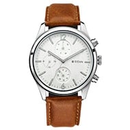 TITAN Workwear Watch with White Dial & Leather Strap - Gents 