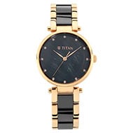 TITAN Black Mother-of-Pearl Dial Ceramic & Metal Strap Watch - Ladies