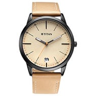 TITAN Elmnt Beige Dial Leather Strap Watch - Gents - 1806NL04