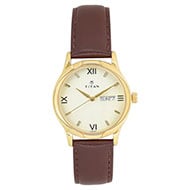 TITAN  Champagne Dial Brown Leather Strap Watch - 1580YL05