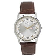 TITAN Silver Dial Brown Leather Strap Watch - 1774SL01 