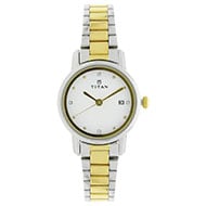 TITAN White Dial Two Toned Stainless Steel Strap Watch - Ladies - 2572BM01