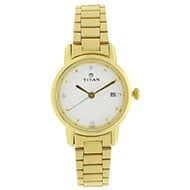 TITAN White Dial Golden Stainless Steel Strap Watch - Ladies - 2572YM01