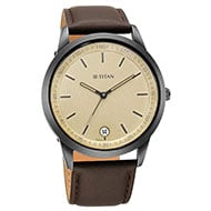 TITAN Workwear Watch with Golden Dial & Leather Strap - Gents