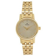 TITAN Champagne Dial Golden Stainless Steel Strap Watch - Ladies 