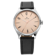 TITAN Workwear Watch with Champagne Dial & Black Leather Strap