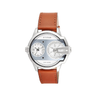 TITAN Silver Dial Brown Leather Strap - Gents