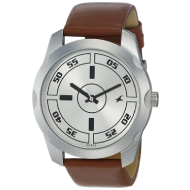 FASTRACK Silver Dial Brown Leather Strap  - Gents