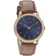 SONATA  Beyond Gold Blue Dial Leather Strap Watch - Gents