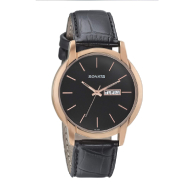 SONATA Beyond Gold Black Dial Leather Strap - Gents